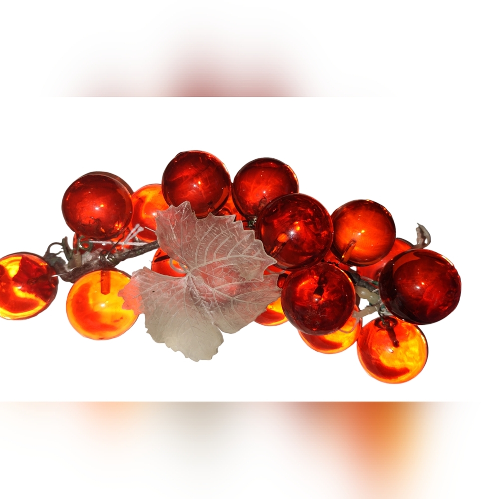 Vintage Mid Century Acrylic Lucite Grapes Orange Cluster MCM Retro With Leaves